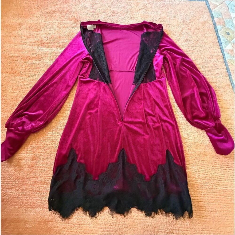 ASOS Velvet Lace Mini Dress Pink Black Long Sleeve Size 12 - Picture 6 of 11